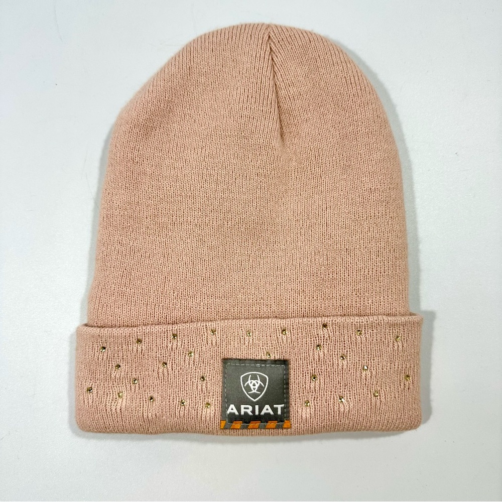 Ariat Blush Pink Knit Beanie with Metallic Gold Rhinestone Crystal Accents
